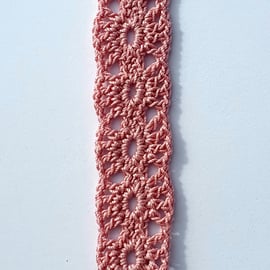 Crocheted lace bookmark,  pink.