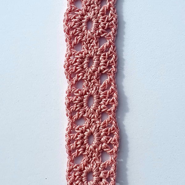 Crocheted lace bookmark,  pink.