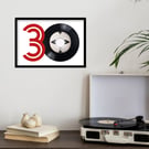 A4 framed 'Three Lions' vinyl record with '30' graphic
