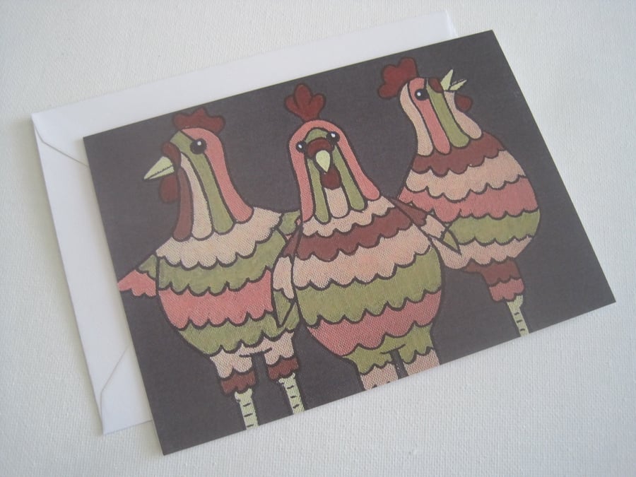 Folk Art Chicken Greetings Card