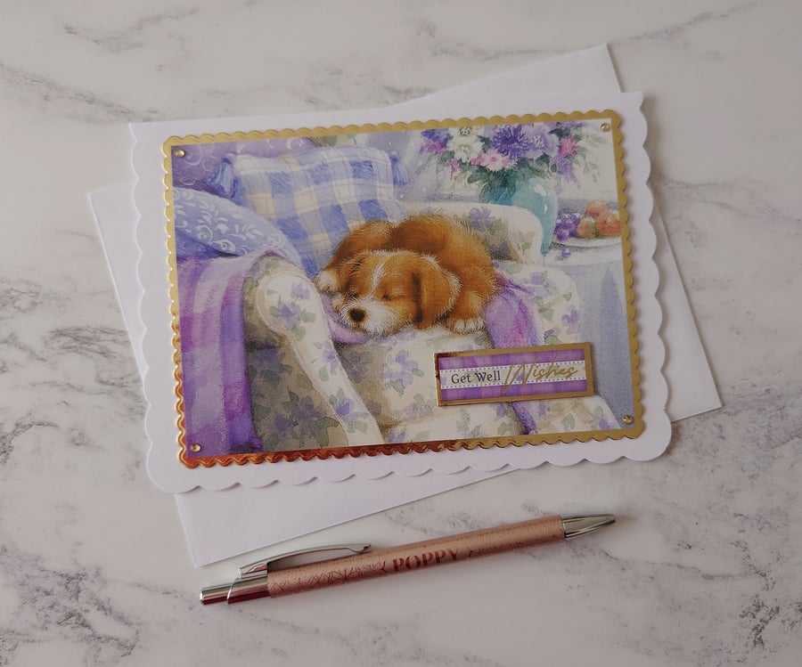 Get Well Wishes Puppy Dog 3D Luxury Handmade Card