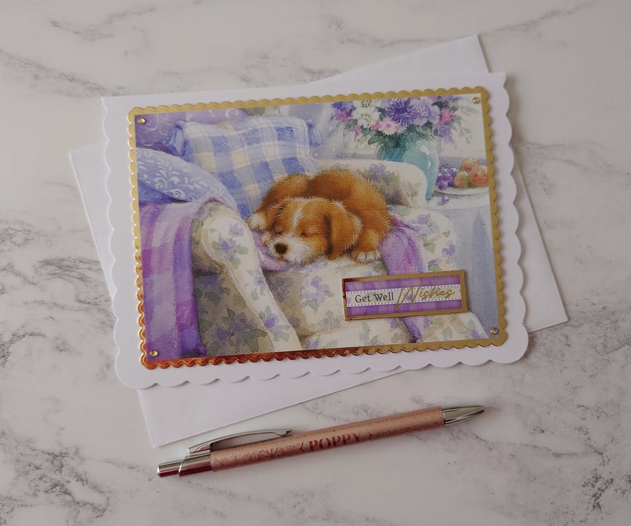 Get Well Wishes Puppy Dog 3D Luxury Handmade Card