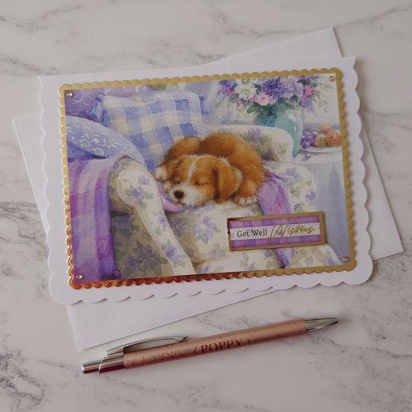 Get Well Wishes Puppy Dog 3D Luxury Handmade Card