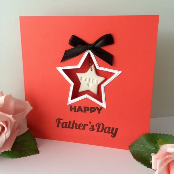 Handmade Fathers Day Card, Daddy Keyring Card, Fathers Day Star Card