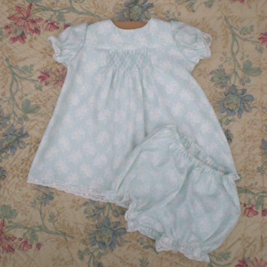 Smocked baby dress and pants 3-6months