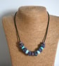 black, blue and purple lampwork glass leather cord necklace - Image 6