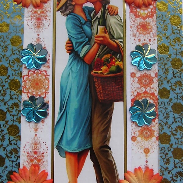 Picnic Dancing - Hand Crafted 3D Decoupage Greeting Card - Blank - 3295