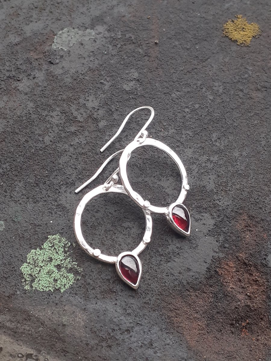 Hoop drop garnet earrings