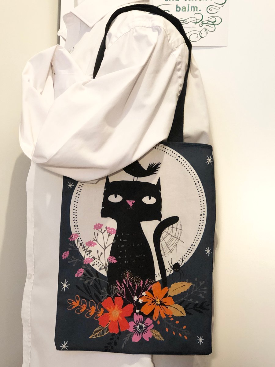 Autumn Black Cat Tote Stary Night Halloween Bag Spooky Season