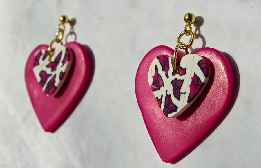 Double Heart – Handmade Polymer Clay Earrings