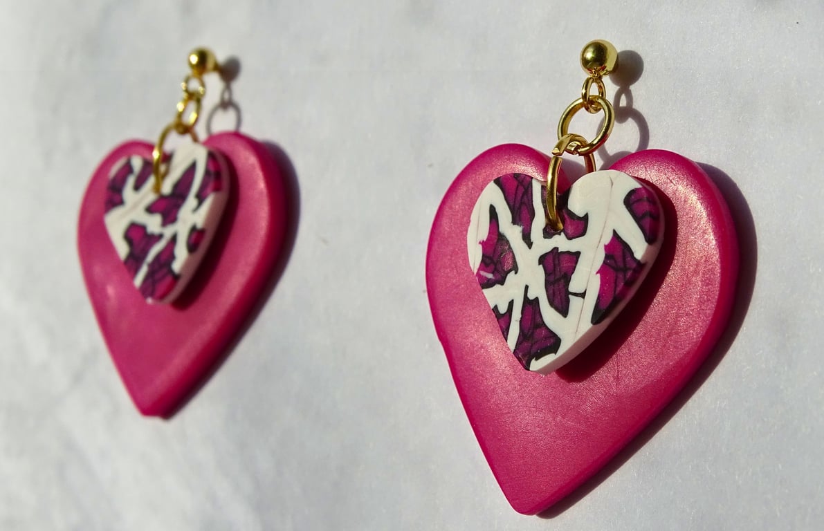 Double Heart – Handmade Polymer Clay Earrings