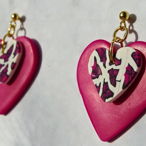 Double Heart – Handmade Polymer Clay Earrings
