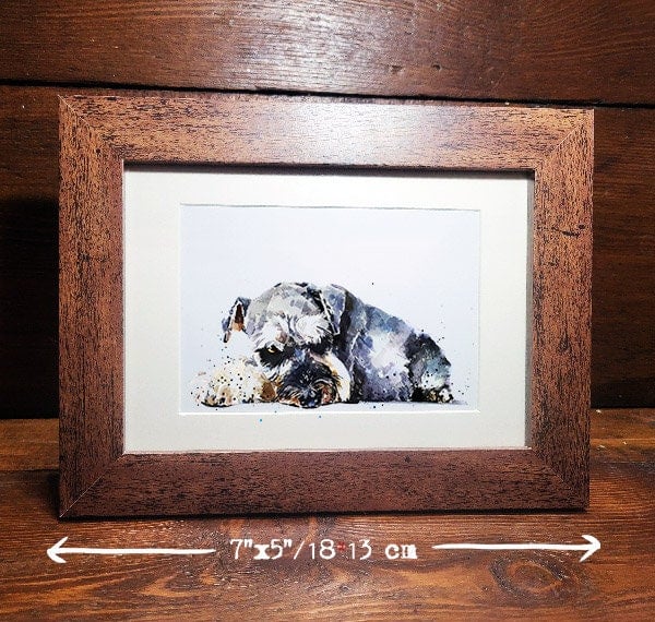 Schnauzer Terrier " Watercolour Miniature Framed Print,(7"5"1813cm) Schnauzer ar
