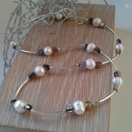 Baroque Freshwater Pearl & Abolony Shell Silver Plated Necklace (HELP A CHARITY)
