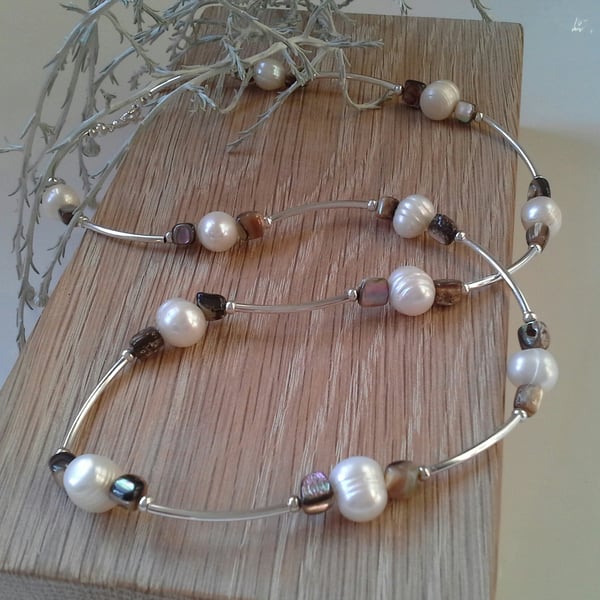 Baroque Freshwater Pearl & Abolony Shell Silver Plated Necklace (HELP A CHARITY)