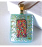 Dichroic Glass Pendant 218 Green Pink Aqua Handmade with gold plated chain - Image 4