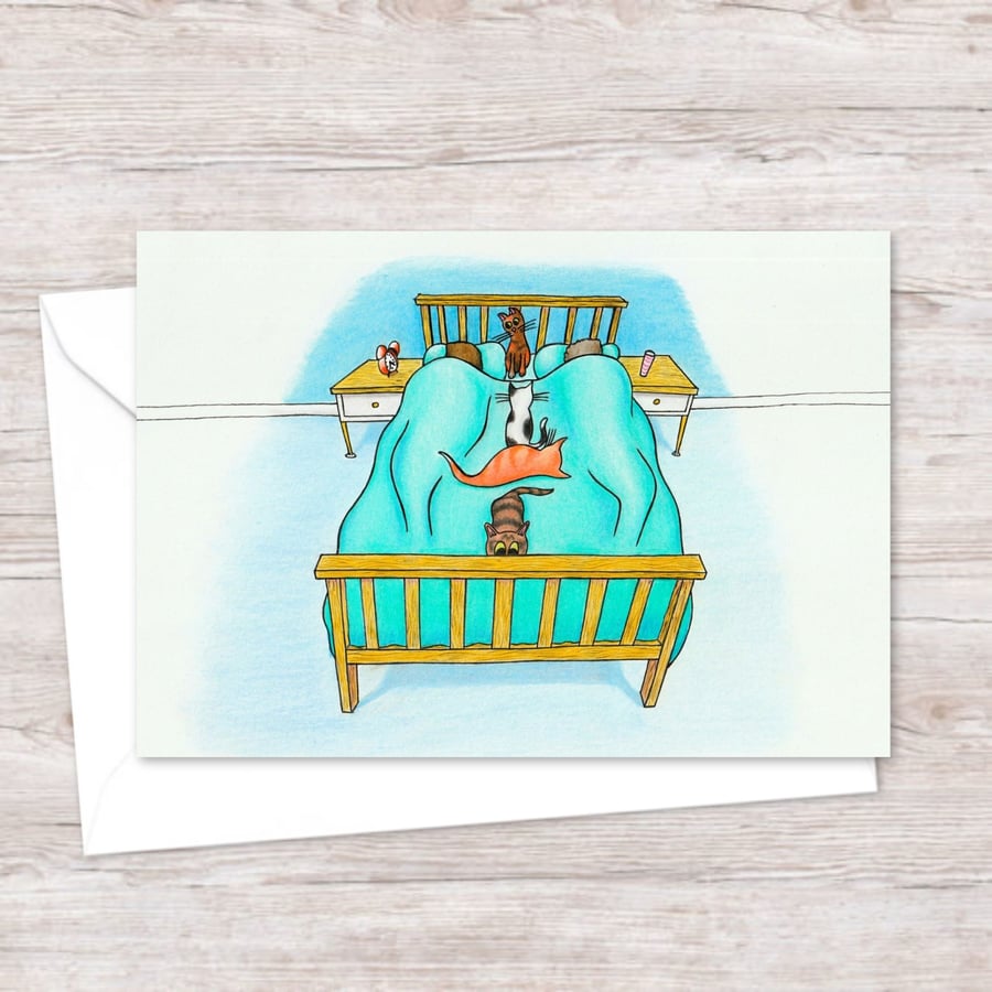 Cats and Kittens Greeting Card: Hand Drawn Illustration for a Cat Lover (111)