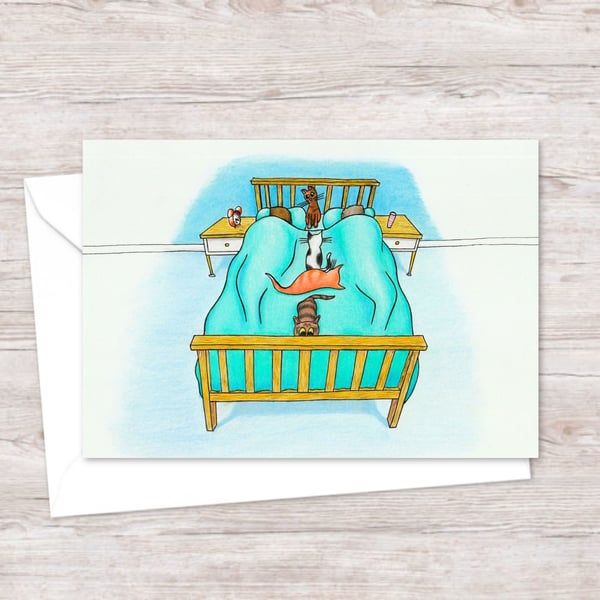Cats and Kittens Greeting Card: Hand Drawn Illustration for a Cat Lover (111)
