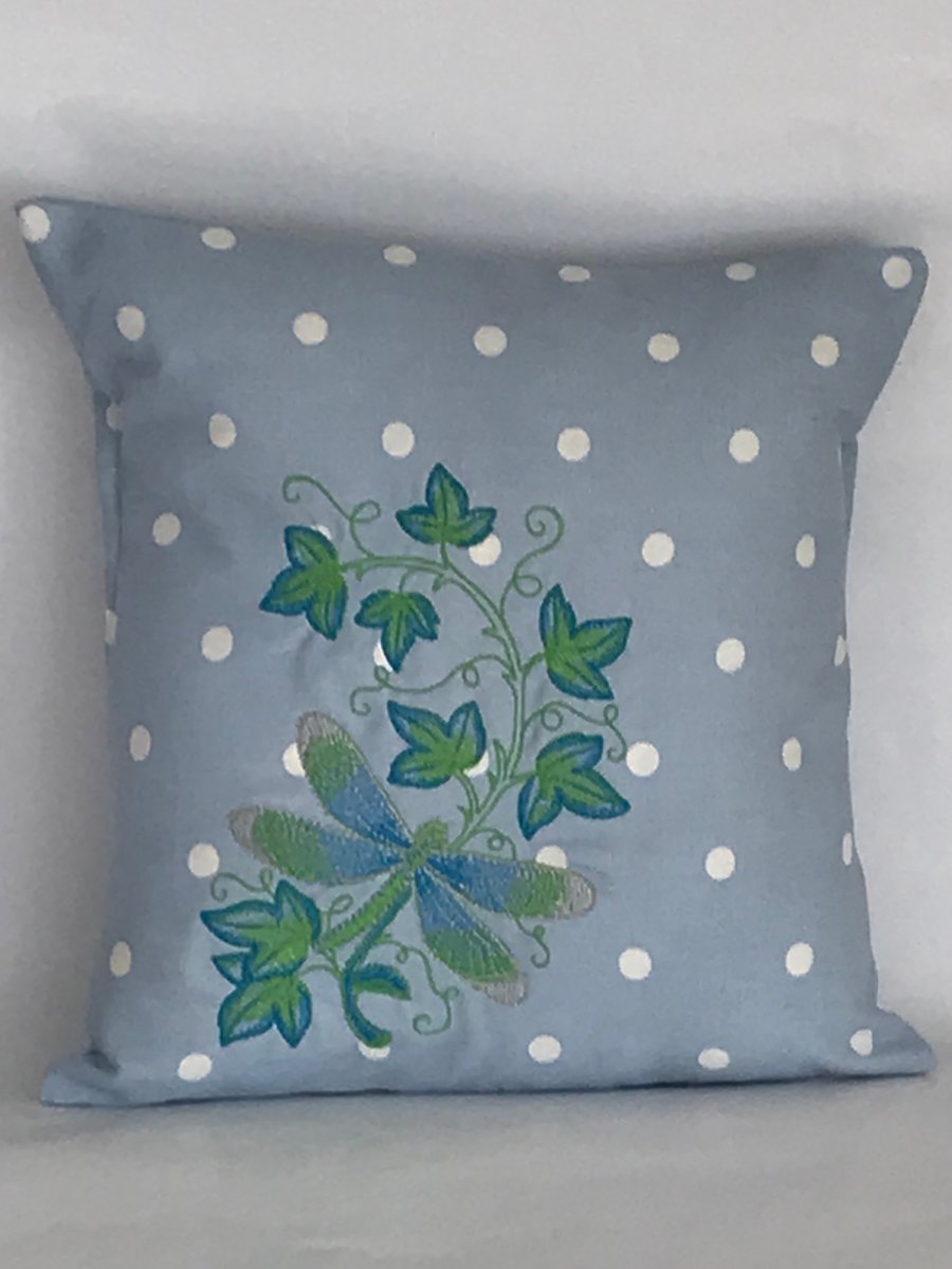 Ornate Dragonfly Embroidered Cushion Cover 12”x12”