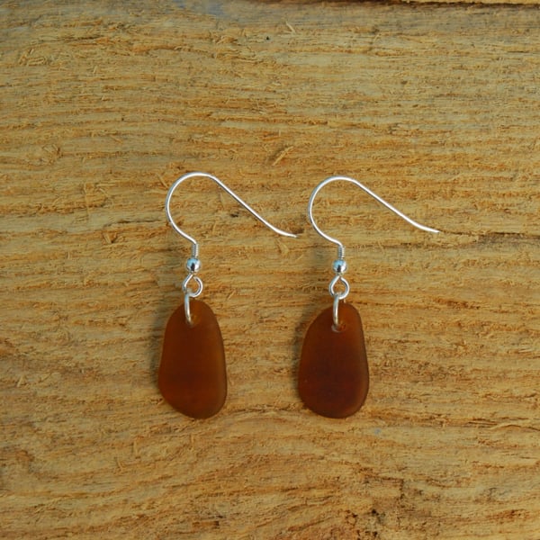 Brown beach glass earrings