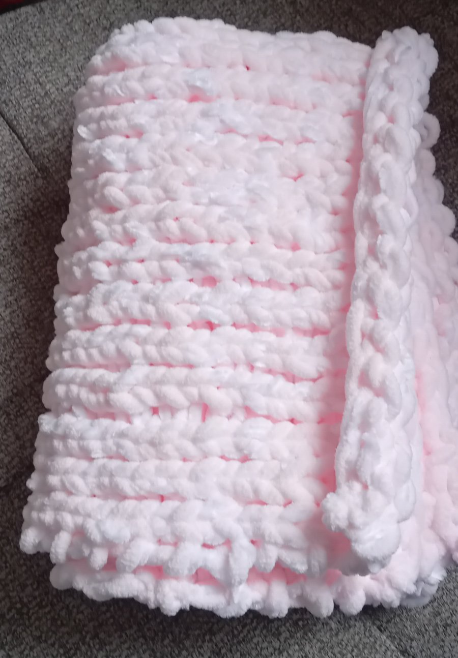 Cosy and Soft Hand Knitted Blanket, Comforter for Baby or Toddler 60x75cm