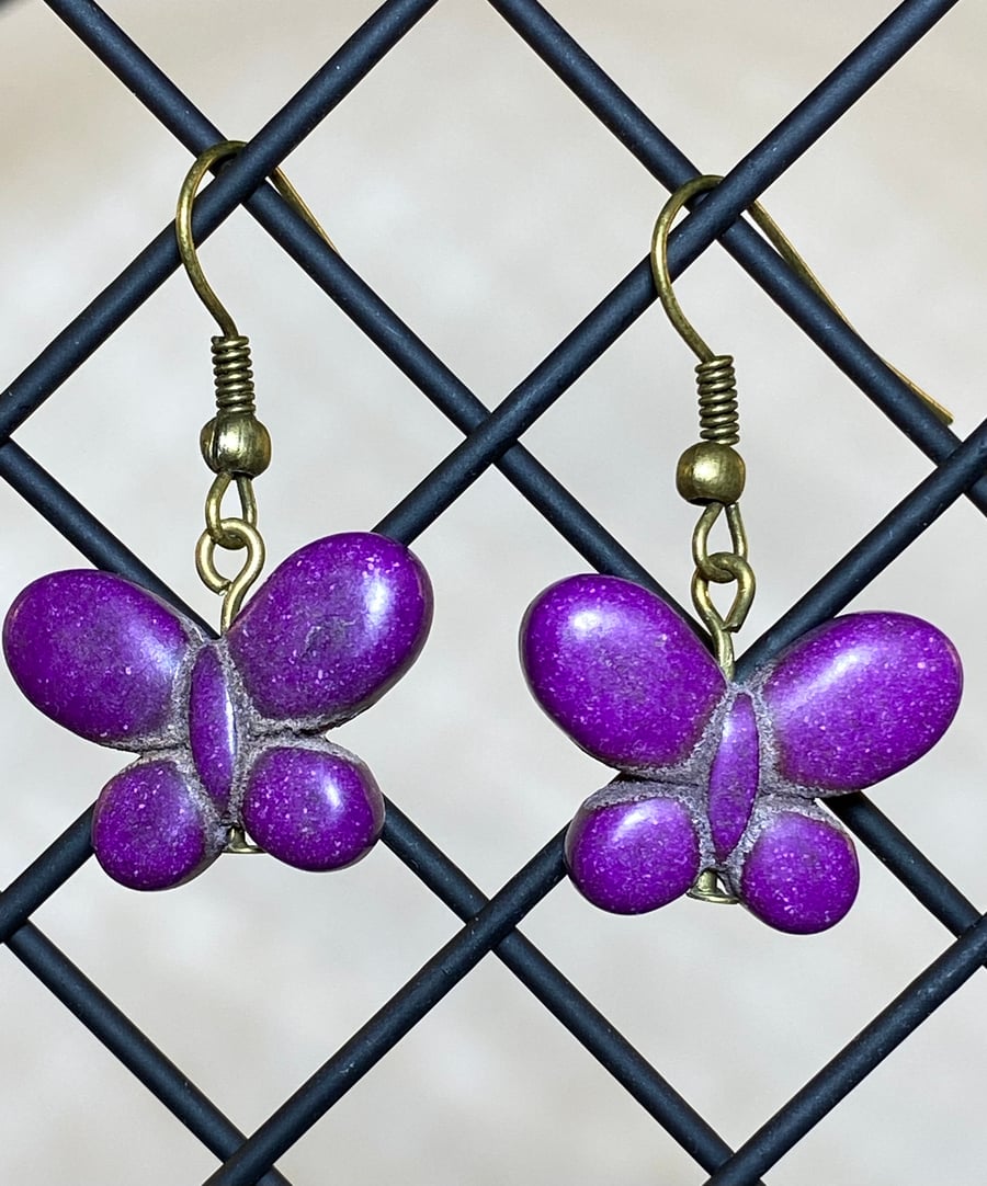 Purple butterfly earrings