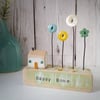 Little Wooden House with Button Flower Garden 'Happy Home'