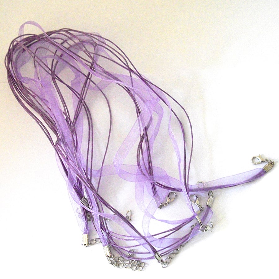 5 x 17 Inch Purple Organza and Cord Necklaces