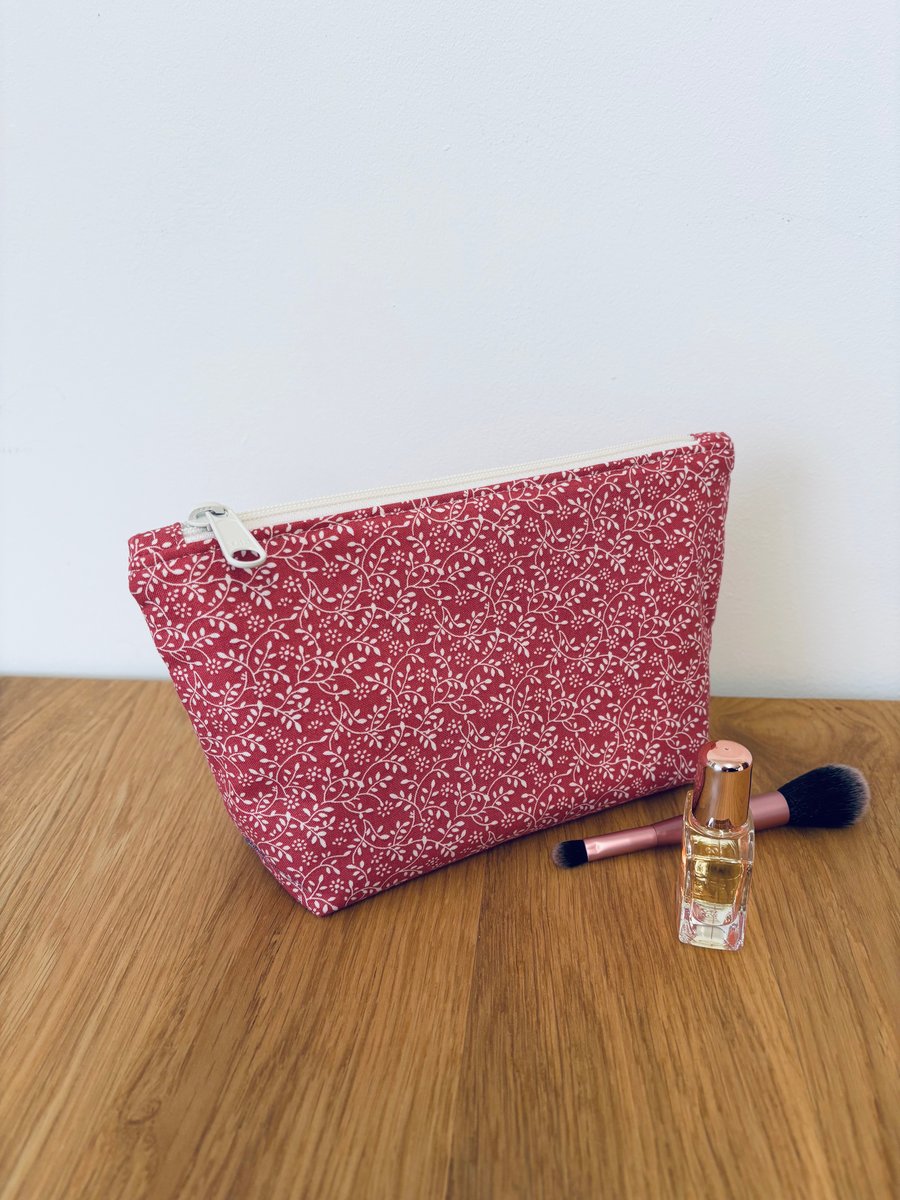 Make up bag, small toiletry bag, water resistant lining, in pink floral design