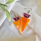 Summer Orange Shimmer Triangle Earrings - Pink Glitter Geometric Drops