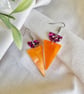 Summer Orange Shimmer Triangle Earrings - Pink Glitter Geometric Drops