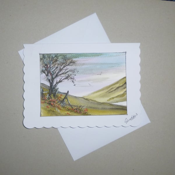 original art hand painted landscape greetings card ( ref FA 265 D1 )