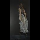 On Pointe, Ballerina Walking Away, Ballet Shoes Painting, Framed Figurative Oil 