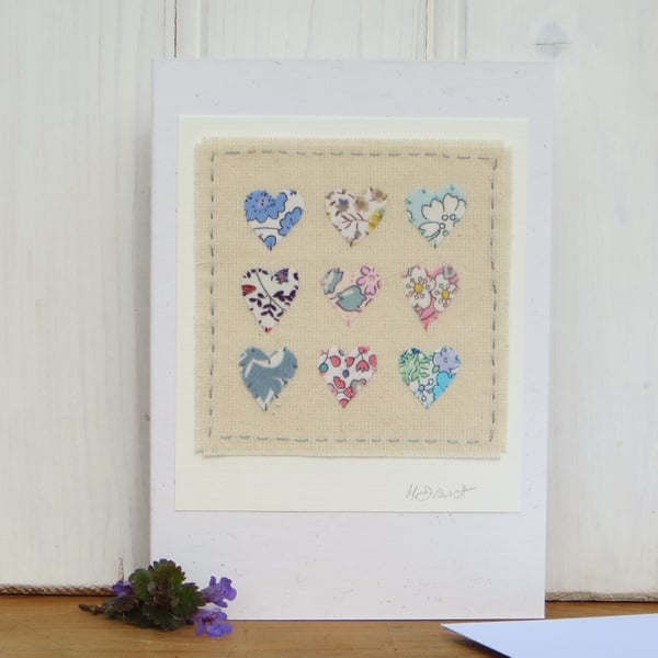 Mini hand-stitched Liberty Tana Lawn applique hearts - entitled 'Lots of Love'