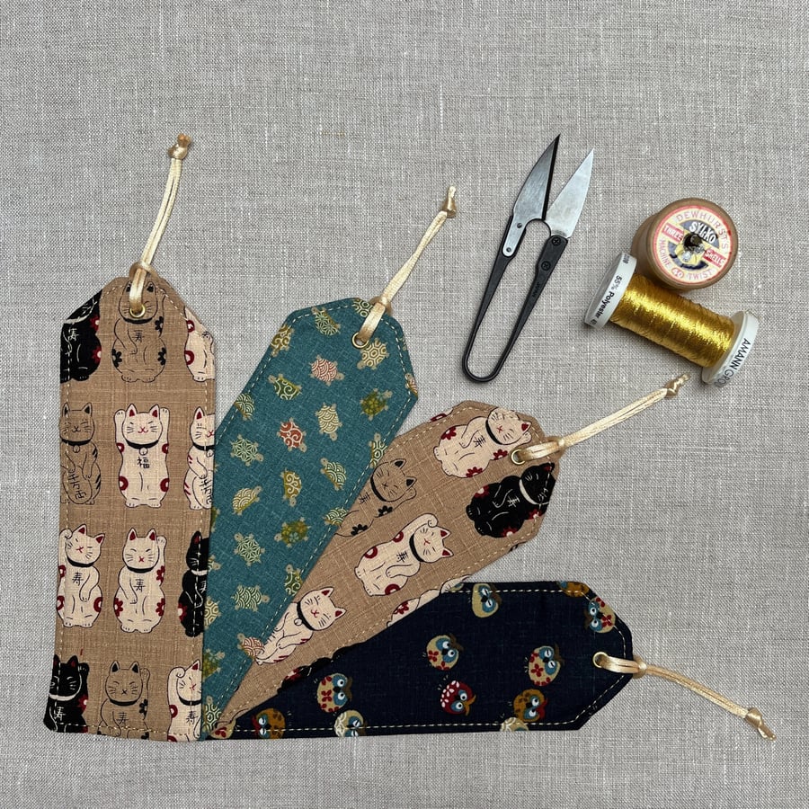 Bookmarks Japanese Fabric Owls Lucky Cats