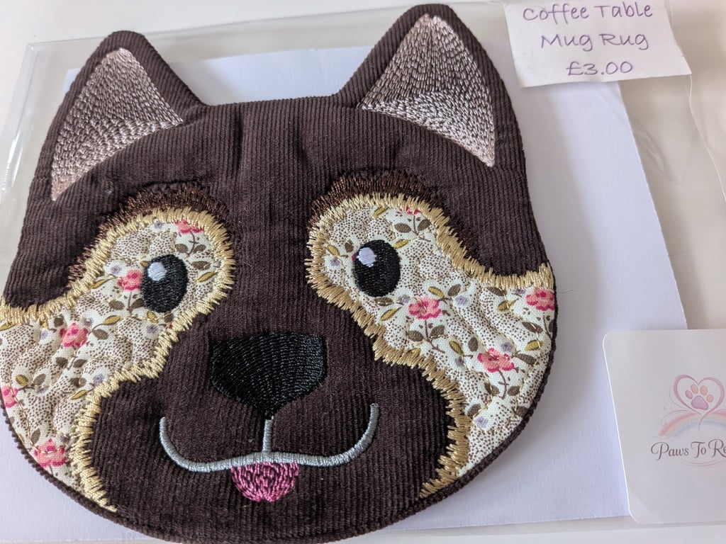 Handmade Coffee Table Mug Rug Applique Embroidered and Quilted 