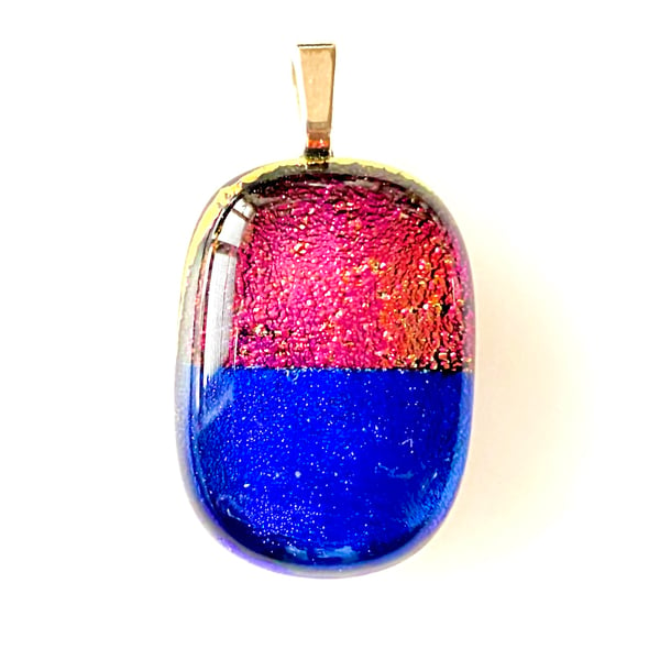 Pink & Blue Dichroic Glass Pendant Necklace 