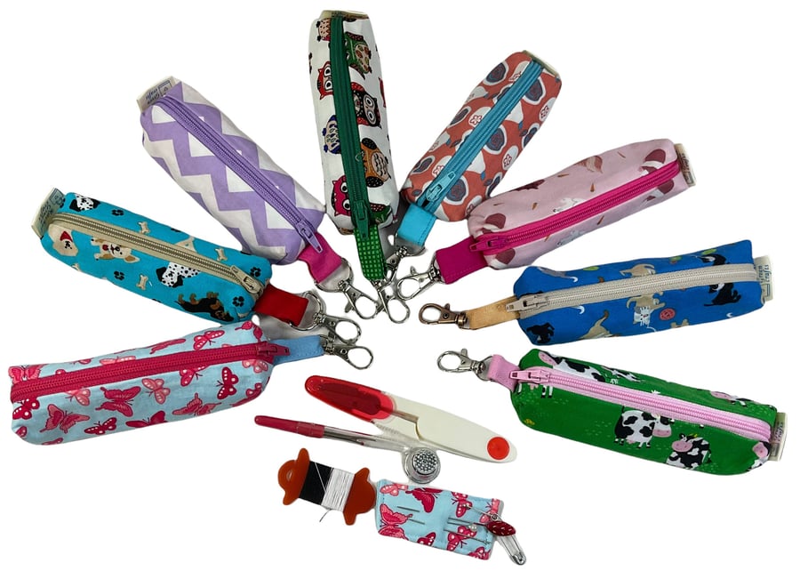 Mini sewing kit with lanyard clip,travel mending case, keyring needle case, keyc