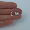 Sterling Silver Moon Studs, Mismatched Stud Earrings