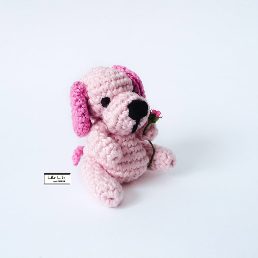 Arrabella, Miniature pink dog crocheted by Lily Lily Handmade SALE 