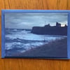 Handmade original photo card of a rough sea and Tynemouth Priory.