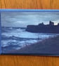 Handmade original photo card of a rough sea and Tynemouth Priory.