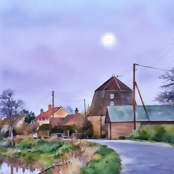 Print of Original Water Colour A4 Mill on The Fens Norfolk