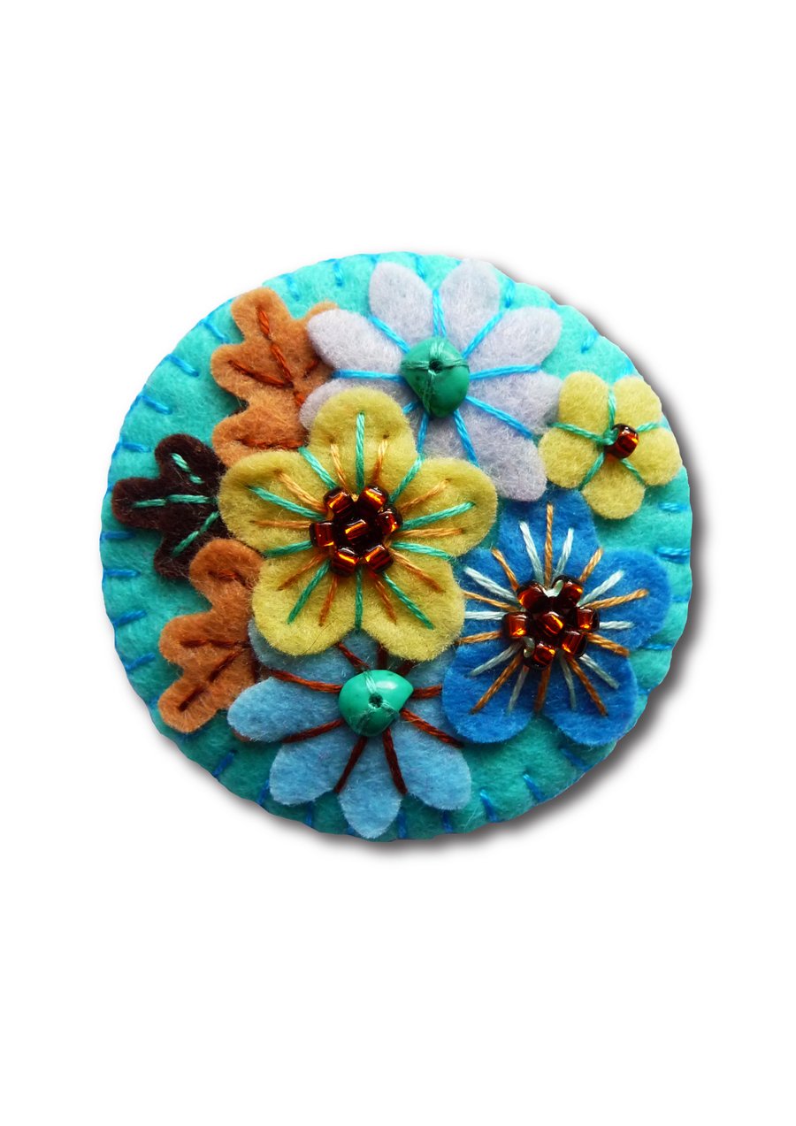 Japanese Art Inspired Handmade Mini Felt Brooch - Turquoise 