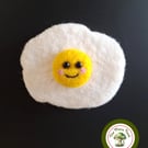 Happy Fried Egg Fridge Magnet. Needle Felted with Wool Fibres. 