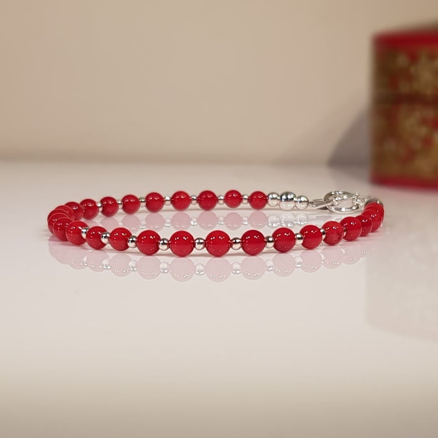 Coral and Sterling Silver Bracelet