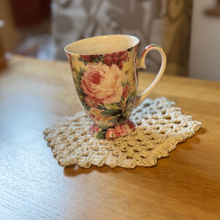 Large Pair of Coasters Cotton Crochet Vanilla