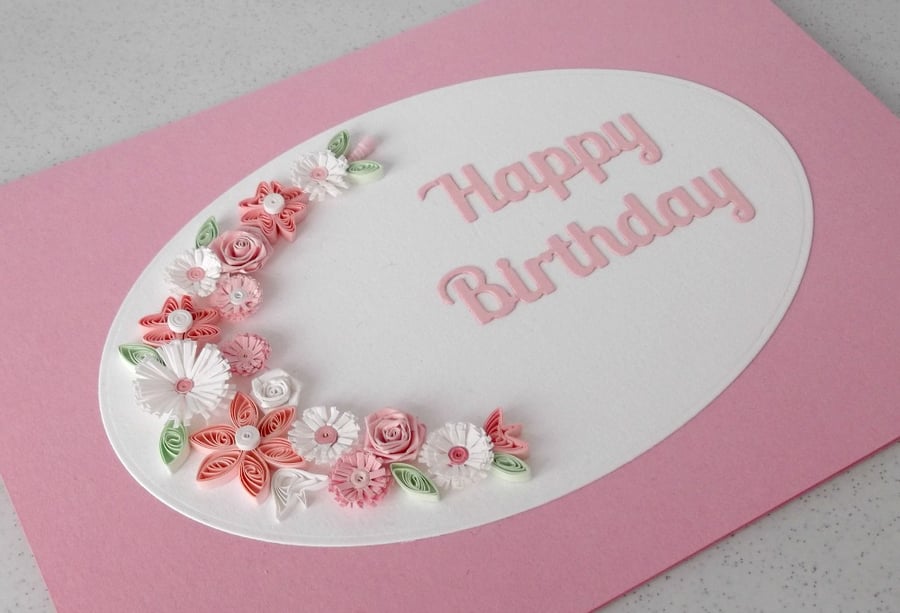 Birthday card, quilled, handmade