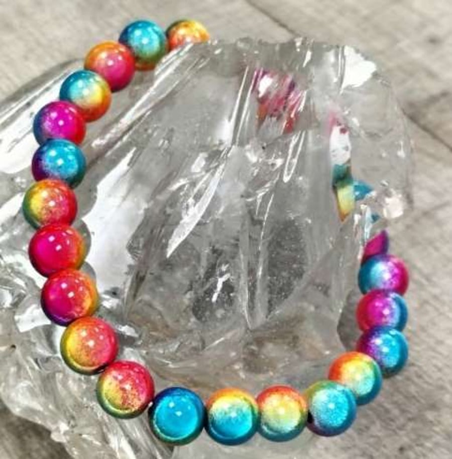 Rainbow miracle bead elasticated bracelet