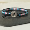 Trans flag coloured beads and black leather bracelet, LGBTQ